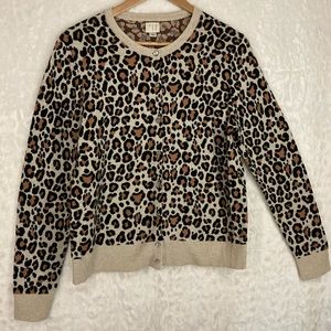 A New Day Women Leopard Print Button Up Cardigan Sweater Large Beige Round Neck